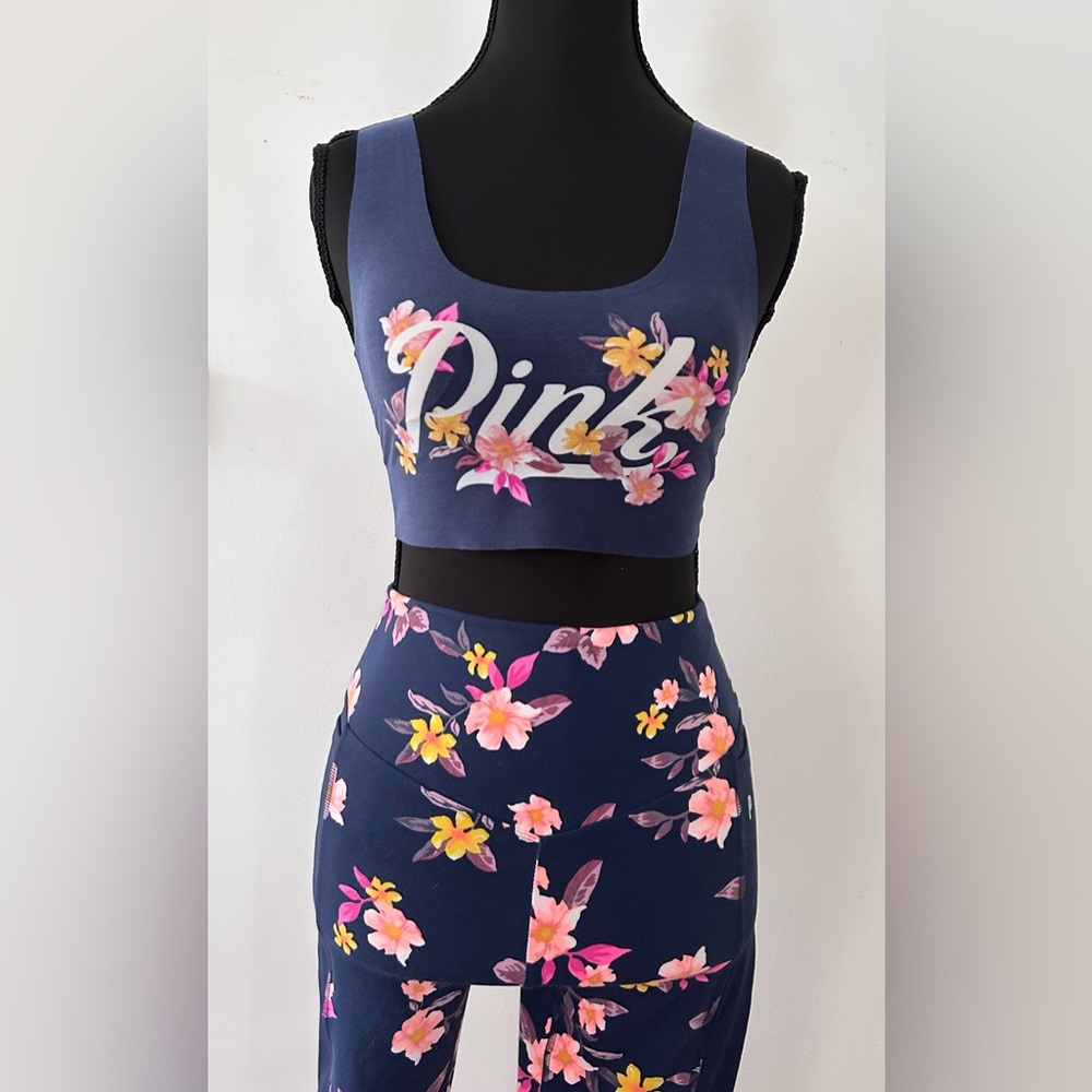 PINK Victoria's Secret Navy Floral Bralette and Leggings Set. Size: XS/S